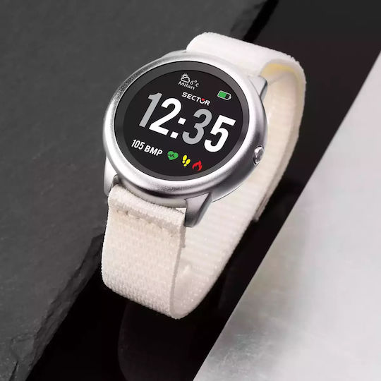 Sector S-01 46mm Smartwatch mit Pulsmesser (White Fabric Strap)