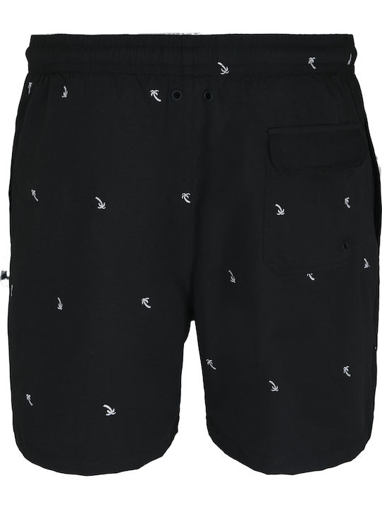Embroidery Men's Swimwear Shorts Black / Palmtree with Patterns
