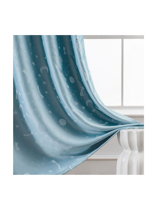 Beauty Home Детска Затъмняваща Фосфоресцираща Завеса с Копчета Светлосин 140x260см