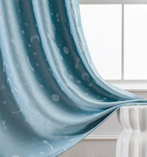 Beauty Home Kids Blackout Fluorescent Curtain With Grommet Tops Light Blue 140x260cm