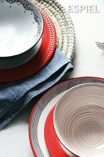 Espiel Roma Plate Shallow made of Porcelain Black Red with Diameter 27cm