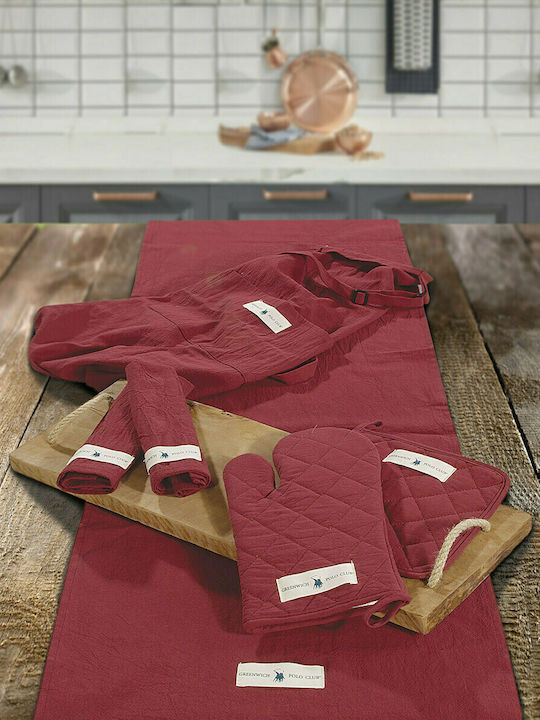 Greenwich Polo Club Essential Apron with Oven Mitt and Potholder Bordeaux 80x65cm 3pcs