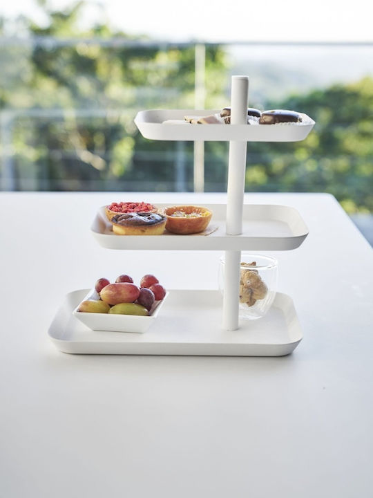 Yamazaki Metallic Dessert Tower Stand with 3 Tiers White 24.7x15.7x25.7cm