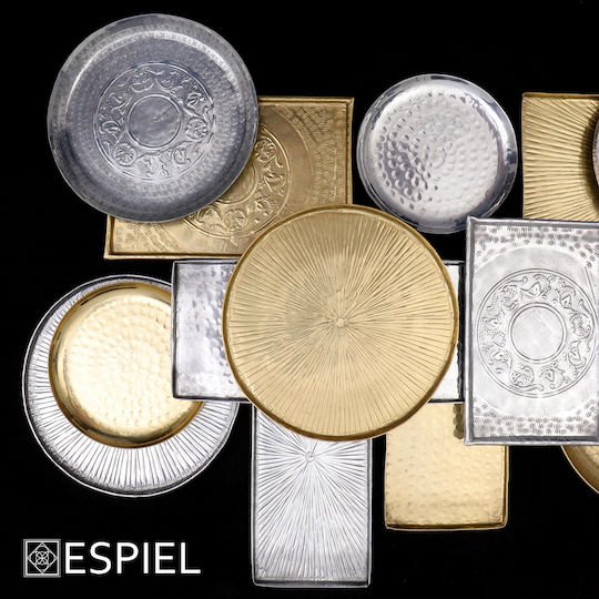 Espiel Aluminum Round Decorative Tray Aluminum Serving Platter Ribbed 26.5x26.5x1.5cm 26x26x1.5cm
