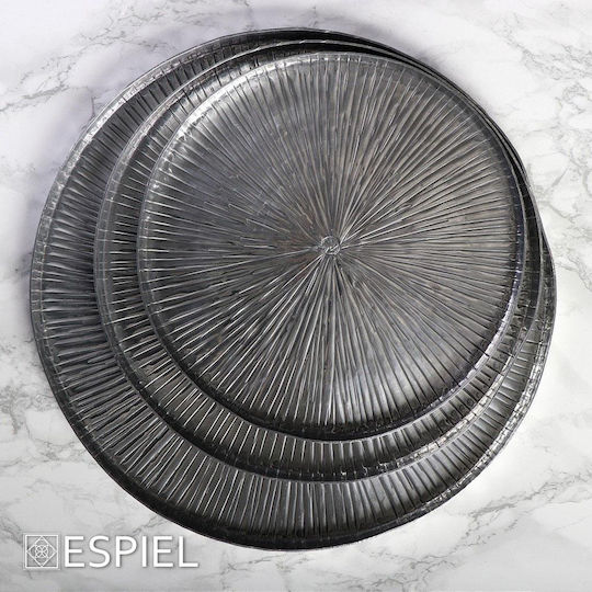 Espiel Aluminum Round Decorative Tray Aluminum Serving Platter Ribbed 26.5x26.5x1.5cm 26x26x1.5cm