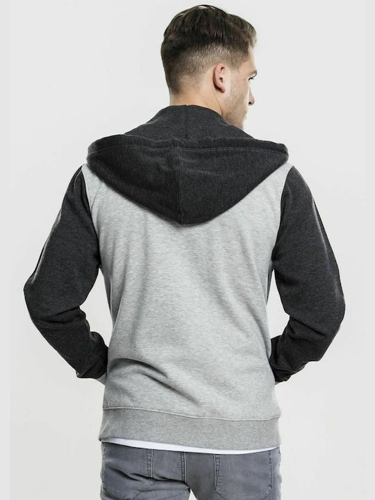 Urban Classics Herren Sweatshirt Jacke mit Kapuze und Taschen Black / Grey / Charcoal