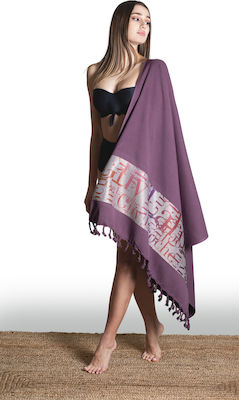 Guy Laroche Pestemal 14 Beach Towel Pareo Purple with Fringes 170x90cm.