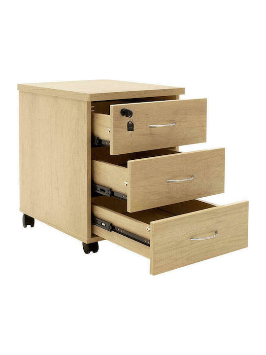Amazon Office Storage Chipboard Drawer with Wheels, Lock & 3 Drawers Sonoma L39xW47xH52.5cm