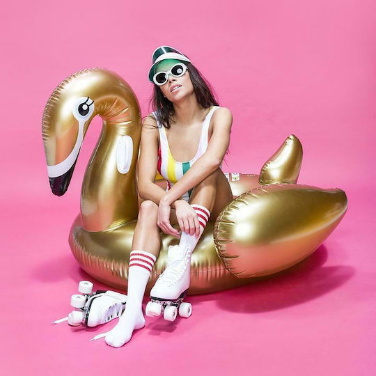 Swim Essentials Παιδικό Φουσκωτό Ride On Θαλάσσης Κύκνος Χρυσό 150cm
