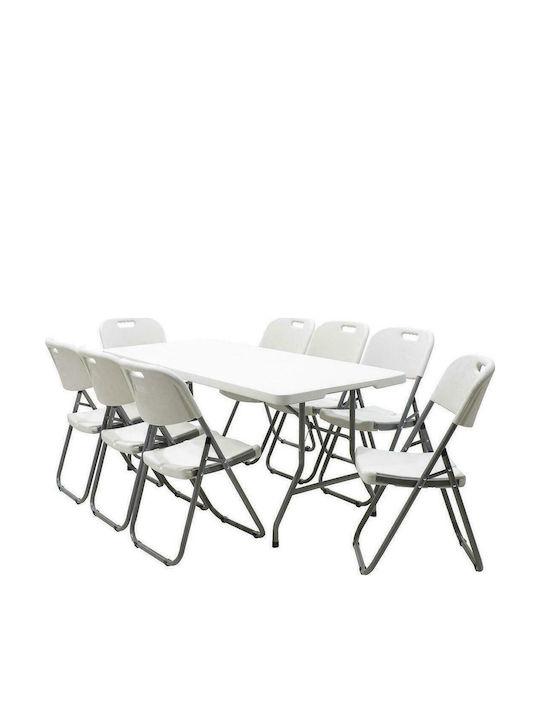 Πλαστικό Τραπέζι Catering Εξωτερικού Χώρου Πτυσσόμενο με Μεταλλικό Σκελετό Rodeo Λευκό 152x70x74εκ.