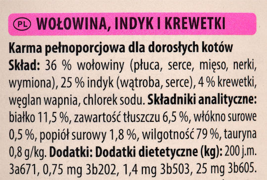 Animonda Carny Adult Wet Food for Adult Cats in Cans with Beef, Turkey and Shrimps Grain-Free 800gr