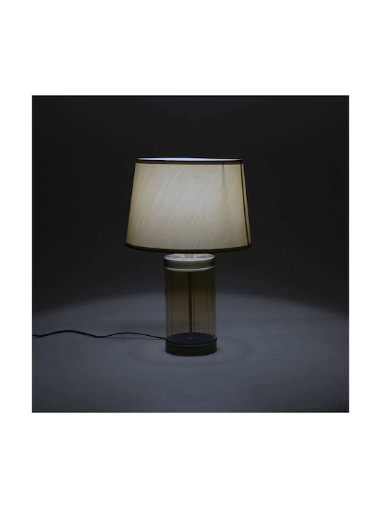Inart Glas Tischlampe für Fassung E27 mit Beige Schirm und Transparent Basis