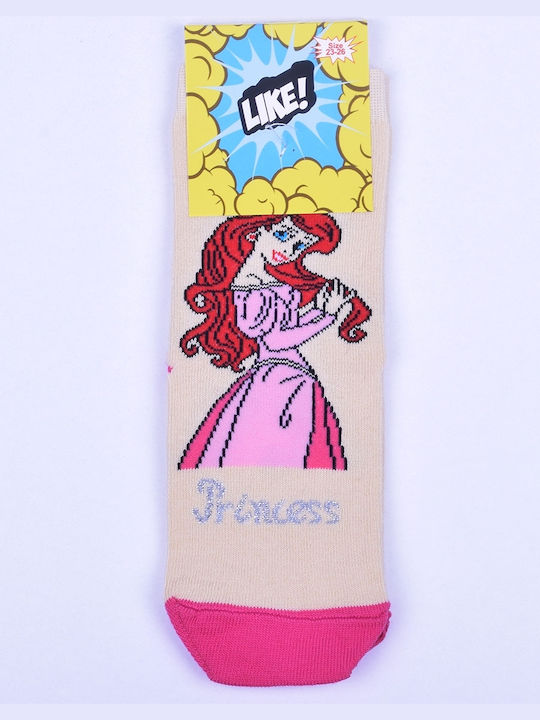 Like socks high with princess prints 1 pair Beige