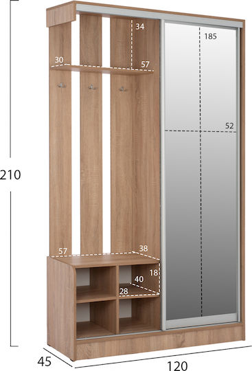 Dulce Entry Furniture with Mirror / Hanger / Shoe Rack & Wardrobe Sonoma 120x45x210cm