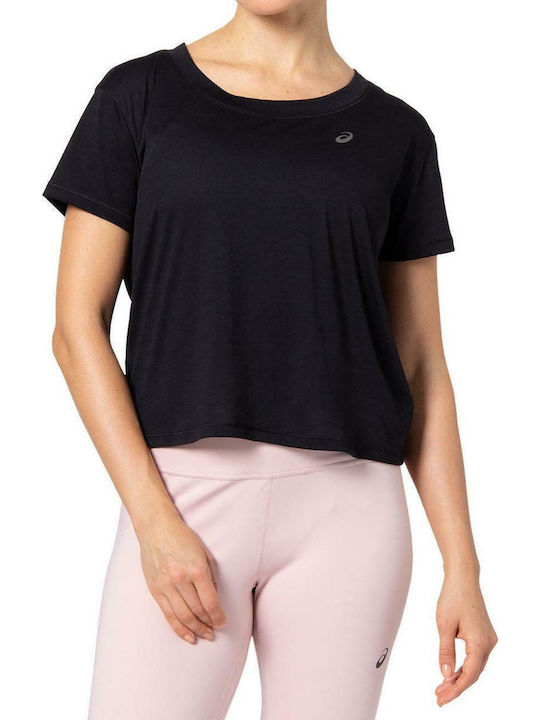 Race Γυναικείο Αθλητικό Crop Top Κοντομάνικο Μαύρο Μαύρο