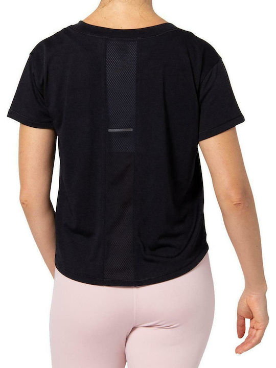 Race Γυναικείο Αθλητικό Crop Top Κοντομάνικο Μαύρο Μαύρο