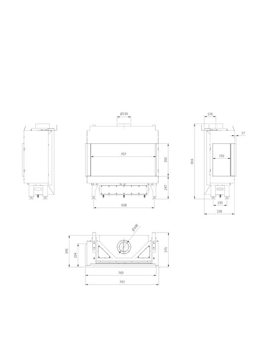 Kratki Leo L 70 G20 Ενεργειακό Τζάκι Αερίου 7.3kW Αριστερή Γωνία με Σταθερή Πόρτα