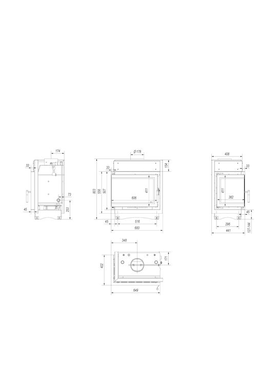 Kratki Maja PW BL 12 BS W DECO Ενεργειακό Τζάκι Ξύλου 8kW Αριστερή Γωνία με Ανοιγόμενη Πόρτα Κλειστού Δοχείου