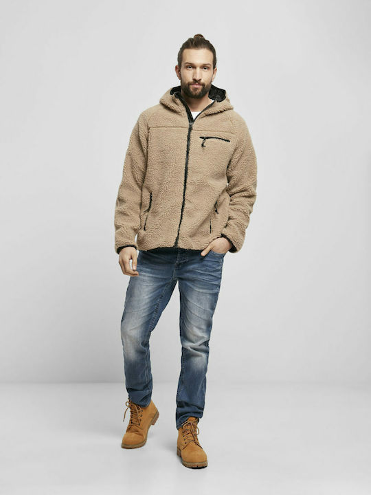 Herren Fleecejacke mit Kapuze Camel