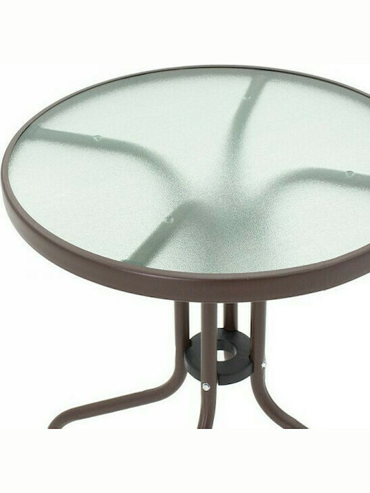 Watson Outdoor Dinner Free Standing Table with Glass Surface and Metal Frame Brown 60x60x70cm