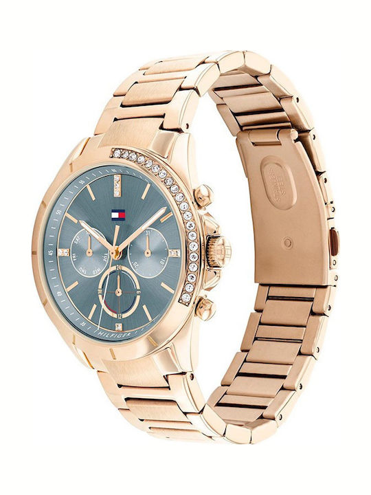 Tommy Hilfiger Kennedy Women's Watch Chronograph with Pink Gold Metal Bracelet