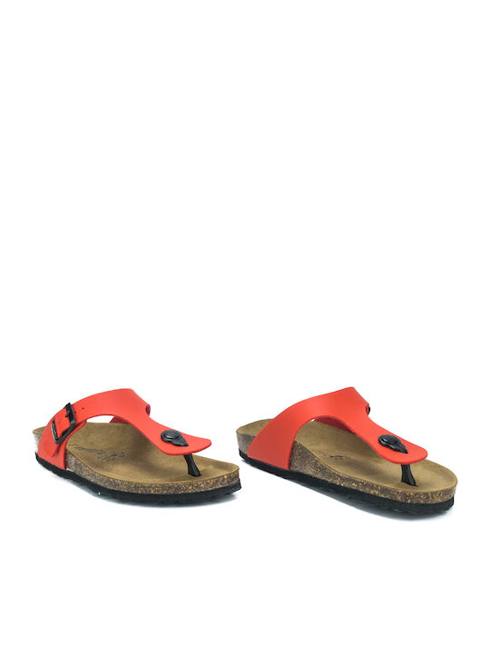 Leather Women's Flat Sandals in Red Color