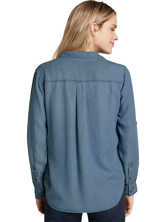 Tom Tailor Women's Denim Monochrome Long Sleeve Shirt Blue