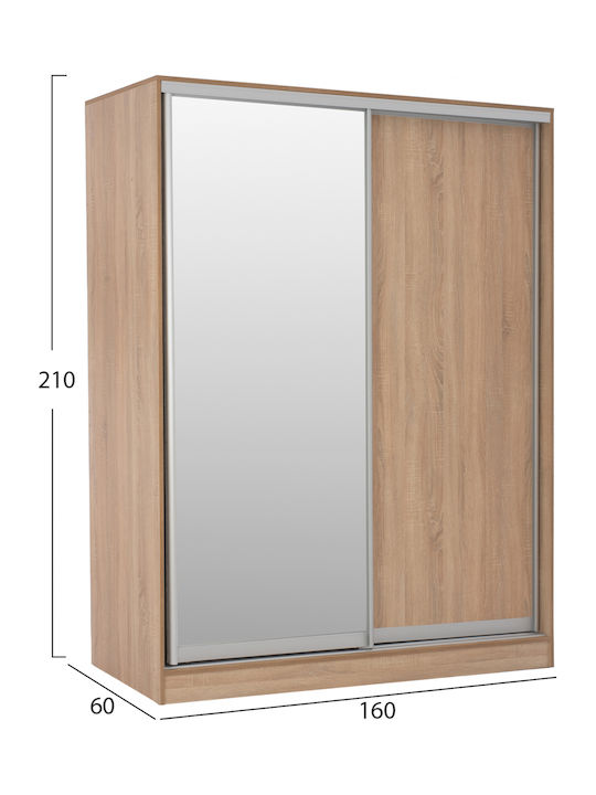 Double Door Wardrobe Sliding Adler with Mirror Sonama 160x60x210cm