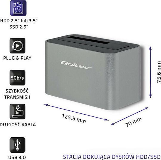 Qoltec Docking Station Stație de andocare pentru Hard Disk SATA 2.5" / 3.5" cu conectivitate USB 3.0 (50315)