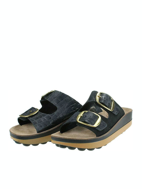 Lisa 23 Leather Women's Flat Sandals in Black Color