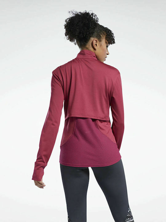 Reebok Running Essentials Women's Athletic Blouse Long Sleeve with Zipper Punch Berry
