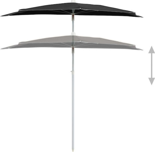 Runder Metallischer Schwarz Garten- und Terrassen-Sonnenschirm Φ1.8xΥ1.95m
