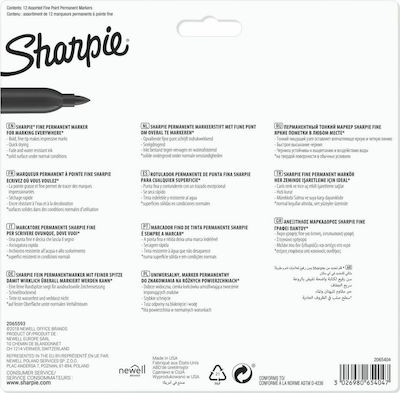 Sharpie Permanent Fine Ανεξίτηλοι Μαρκαδόροι 1mm Πολύχρωμοι 12τμχ