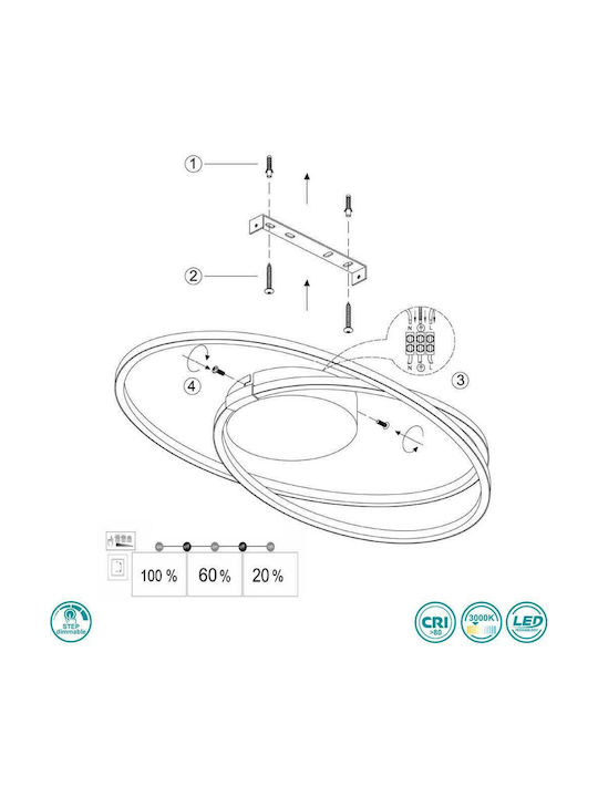Wofi Deckenleuchte 50cm Schwarz mit Integrierter LED