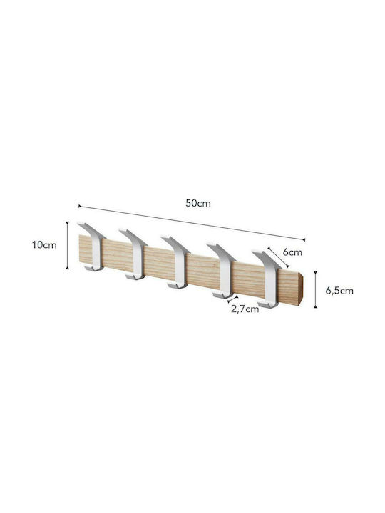 Yamazaki Metal Wall Hanger Rin with 5 Slots White 50x6.5x10cm