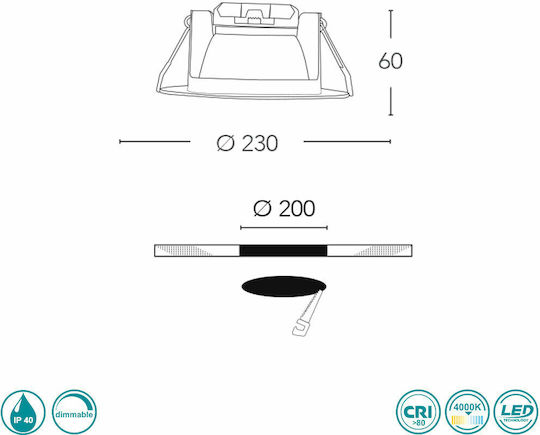 Fan Europe Round Recessed LED Panel 25W with Natural White Light 23cm