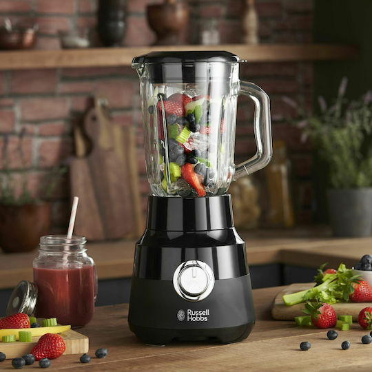 Russell Hobbs Matte Black Μπλέντερ με Γυάλινη Κανάτα 1.5 lt 650W Μαύρο