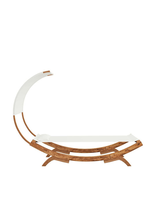 Șezlong-Pat Single Lemn cu Țesătură Textilene și Parasolar Ecru 200x100x162cm