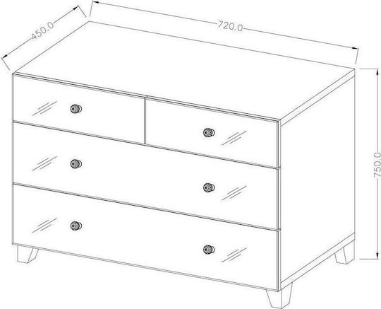 Συρταριέρα Κρεβατοκάμαρας Glass Mini mit 3 Schubladen Gray mit Glasoberfläche 72x45x75cm