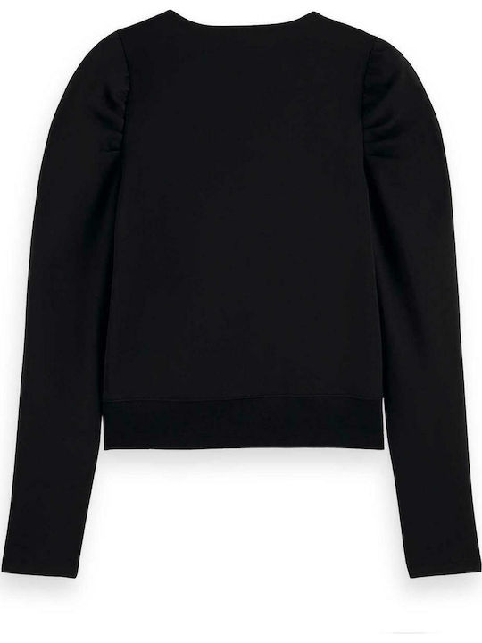 Wrap Women's Blouse Cotton Long Sleeve with V Neckline Black