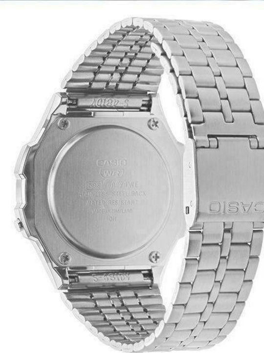 Casio Vintage Round Ψηφιακό Ανδρικό Ρολόι 36.6mm Μπαταρίας με Ασημί Μεταλλικό Μπρασελέ