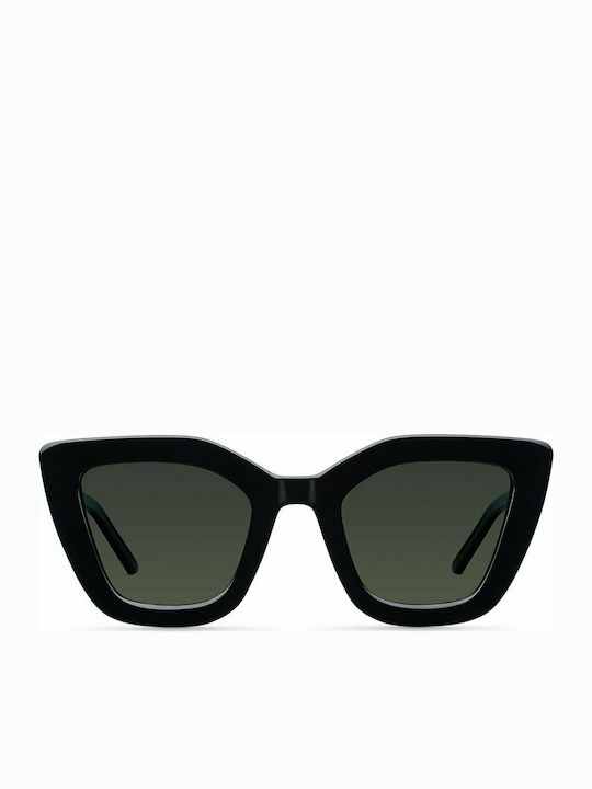 Meller Azalee Women's Sunglasses with Black Acetate Frame and Green Lenses Tutzetae Olive