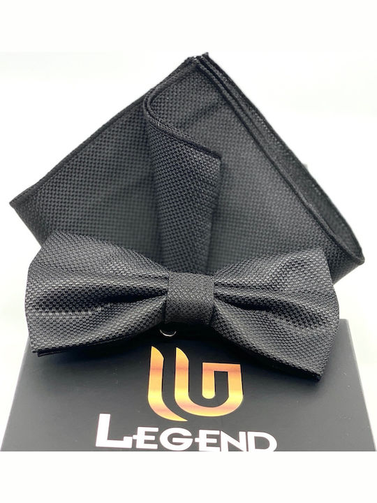 Legend Accessories Σετ Υφασμάτινo Παπιγιόν με Μαντήλι Legend Μαύρο