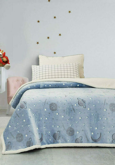 Fleece Blanket Planets Fluorescent Light Blue 160x220cm