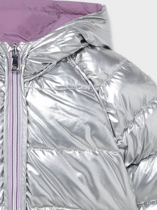 Ecofriends Kids Quilted Short Double Sided Hooded Silver Jacket