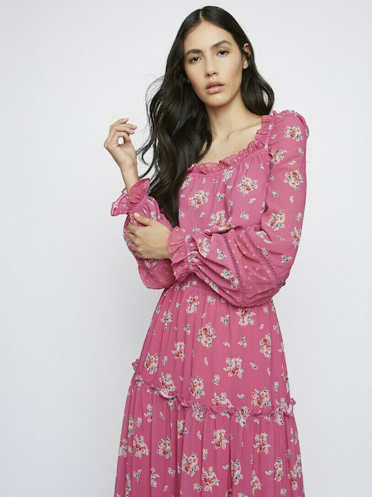 Damen Crop Top Langarm Blumen Rosa