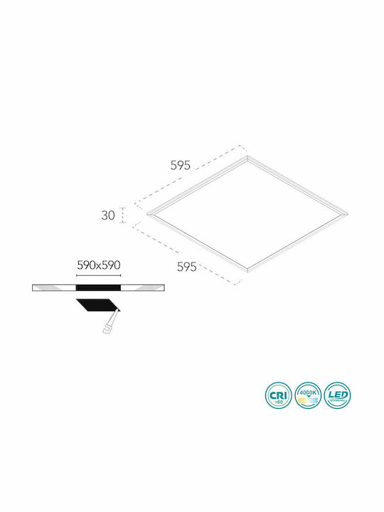 Fan Europe Square Recessed LED Panel 40W with Natural White Light 4000K 60x60cm