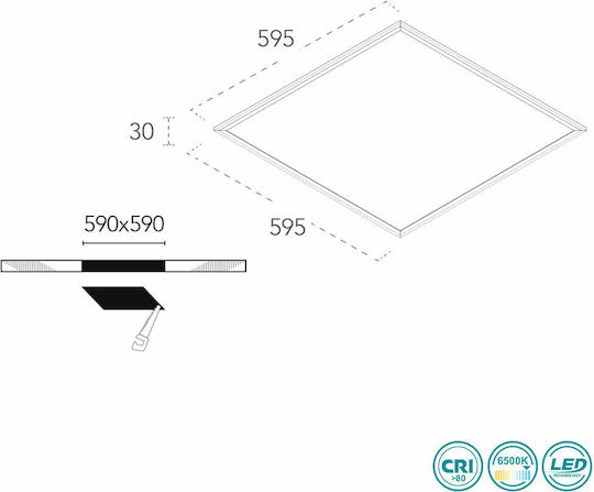 Fan Europe Quadratisches Vertieftes LED-Panel 40W mit Kaltweißem Licht 6000K 60x60cm