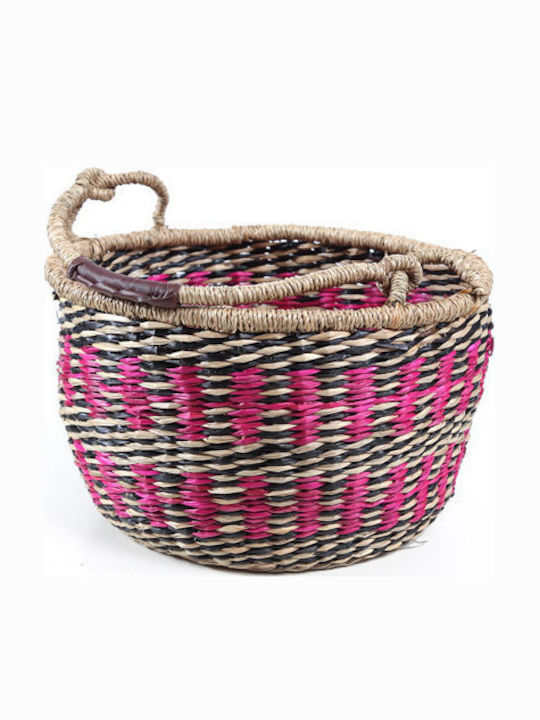 Soulworks Set of Decorative Baskets Straw with Handles Black-Natural-Pink 5pcs
