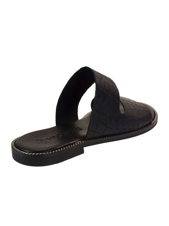 1016 Leather Women's Flat Sandals in Black Color